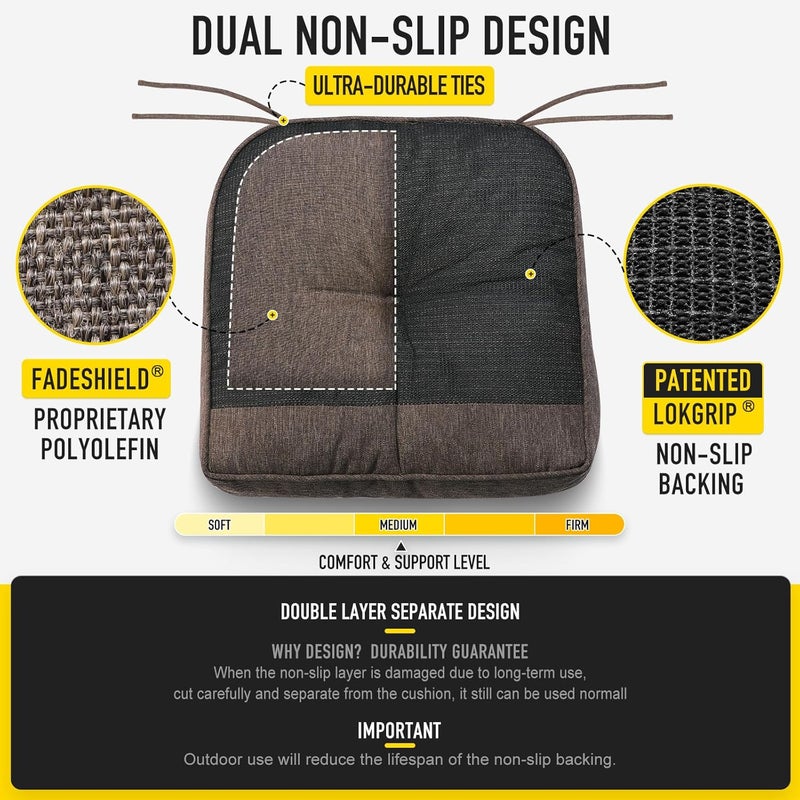 SUNROX Memory Foam Non Slip Rocking Chair Cushion, FadeShield Water Resistant Thicken Durable Tufted Pads, Set of Seat & Back Cushion with Ties for Indoor/Outdoor Rocker, 2 Piece, Heather Chestnut - Image 5